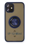 Apple iPhone 12 Kılıf Montreal Yüzüklü Silikon Kapak - Lacivert