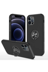Apple iPhone 12 Pro Kılıf Elit Yüzüklü Kapak - Siyah