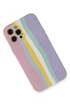 Apple iPhone 12 Pro Max Kılıf Ebruli Lansman Silikon - Pembe-Lila