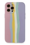 Apple iPhone 12 Pro Max Kılıf Ebruli Lansman Silikon - Pembe-Lila