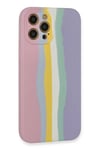 Apple iPhone 12 Pro Max Kılıf Ebruli Lansman Silikon - Pembe-Lila