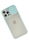 Apple iPhone 12 Pro Max Kılıf Palm Buzlu Kamera Sürgülü Silikon - Turkuaz