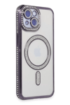 Apple iPhone 13 Kılıf Joke Simli Magneticsafe Kılıf - Derin Mor