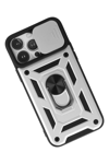 Apple iPhone 13 Pro Max Kılıf Pars Lens Yüzüklü Silikon - Gümüş