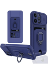 Apple iPhone 13 Pro Max Kılıf Zuma Kartvizitli Yüzüklü Silikon - Lacivert