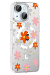Apple iPhone 14 Floral Magsafe Kapak - Turuncu