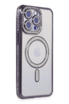 Apple iPhone 14 Pro Kılıf Joke Simli Magneticsafe Kılıf - Derin Mor