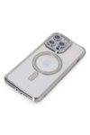 Apple iPhone 14 Pro Max Kılıf Joke Simli Magneticsafe Kılıf - Gümüş
