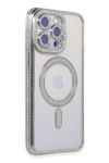 Apple iPhone 14 Pro Max Kılıf Joke Simli Magneticsafe Kılıf - Gümüş