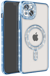 Apple iPhone 15 Kılıf Joke Simli Magneticsafe Kılıf - Mavi