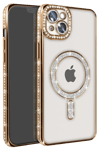 Apple iPhone 15 Kılıf Joke Simli Magneticsafe Kılıf - Gold