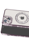 Apple iPhone 15 Kılıf Joke Simli Magneticsafe Kılıf - Derin Mor