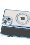 Apple iPhone 15 Kılıf Joke Simli Magneticsafe Kılıf - Mavi
