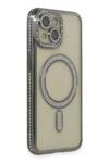 Apple iPhone 15 Kılıf Joke Simli Magneticsafe Kılıf - Gri