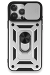 Apple iPhone 15 Pro Kılıf Pars Lens Yüzüklü Silikon - Gümüş