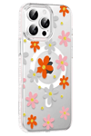 Apple iPhone 15 Pro Max Floral Magsafe Kapak - Turuncu