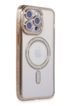 Apple iPhone 15 Pro Max Kılıf Joke Simli Magneticsafe Kılıf - Gold