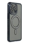 Apple iPhone 15 Pro Max Kılıf Joke Simli Magneticsafe Kılıf - Lacivert