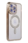 Apple iPhone 15 Pro Max Kılıf Joke Simli Magneticsafe Kılıf - Gold