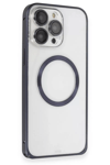 Apple iPhone 15 Pro Max Kılıf Metal Bumper Magneticsafe Kapak - Lacivert