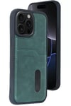 Apple iPhone 15 Pro Max Kılıf Sara Kartvizitli Deri Kılıf - Koyu Yeşil