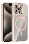 Apple iPhone 15 Pro Max Remim Lensli Magsafe Standlı Kapak - Pembe