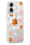 Apple iPhone 16 Floral Magsafe Kapak - Turuncu
