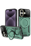 Apple iPhone 16 Kılıf Joy Lens Standlı Kapak - Koyu Yeşil