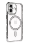 Apple iPhone 16 Plus Kılıf Joke Simli Magneticsafe Kılıf - Gümüş