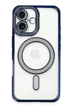 Apple iPhone 16 Plus Kılıf Joke Simli Magneticsafe Kılıf - Lacivert