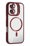 Apple iPhone 16 Plus Remim Lensli Magsafe Standlı Kapak - Bordo