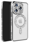 Apple iPhone 16 Pro Max Kılıf Joke Simli Magneticsafe Kılıf - Gümüş