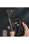 Apple iPhone 16 Pro Max Kılıf Pars Lens Yüzüklü Silikon - Siyah