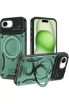 Apple iPhone 16E Kılıf Joy Lens Standlı Kapak - Koyu Yeşil