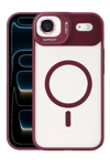 Apple iPhone 17 Air Remim Lensli Magsafe Standlı Kapak - Bordo