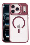 Apple iPhone 17 Pro Max Remim Lensli Magsafe Standlı Kapak - Bordo