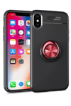 Apple iPhone XS Max Kılıf Range Yüzüklü Silikon - Siyah-Kırmızı
