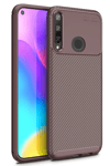 Huawei P40 Lite E Kılıf Auto Focus Karbon Kapak - Kahverengi