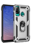 Huawei P40 Lite E Kılıf Sofya Yüzüklü Silikon Kapak - Gümüş