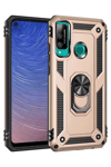 Huawei P40 Lite E Kılıf Sofya Yüzüklü Silikon Kapak - Gold
