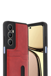 Realme C65 Sara Kartvizitli Deri Kılıf - Kırmızı