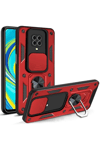 Redmi Note 9 Pro Kılıf Pars Lens Yüzüklü Silikon - Kırmızı