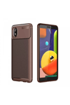 Samsung Galaxy A01 Core Kılıf Auto Focus Karbon Kapak - Kahverengi