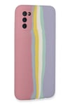 Samsung Galaxy A03S Kılıf Ebruli Lansman Silikon - Pembe-Lila