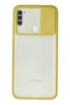 Samsung Galaxy A11 Kılıf Palm Buzlu Kamera Sürgülü Silikon - Sarı