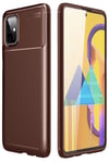 Samsung Galaxy M51 Kılıf Auto Focus Karbon Kapak - Kahverengi