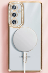 Samsung Galaxy S25 Kılıf Joke Simli Magneticsafe Kılıf - Pembe