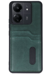 Xiaomi Redmi 13C Kılıf Sara Kartvizitli Deri Kılıf - Koyu Yeşil