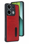 Xiaomi Redmi 15C 4G Sara Kartvizitli Deri Kılıf - Kırmızı