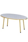 Zigon Sehpa Ve Orta Sehpa Elips Gold Metal Ayak Gold Beyaz Set